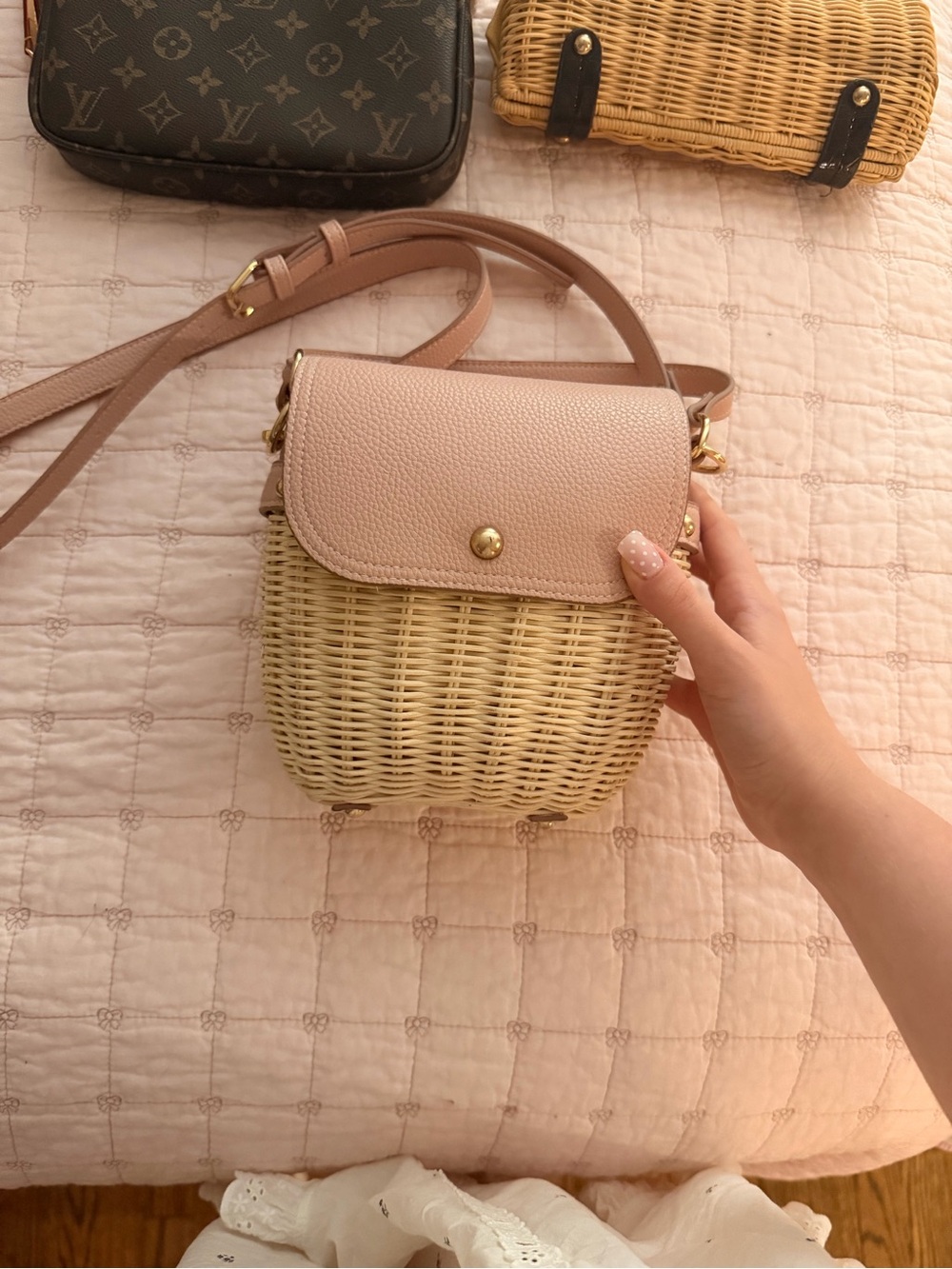 Tommy Bahama Pink Leather-Flap Woven Crossbody Bag